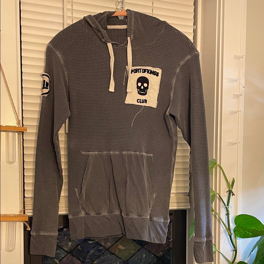 Sport of Kings Gray Waffle Hoodie with Skull Patch